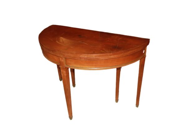 Tavolo Consolle a Mezzaluna Francese Stile Luigi XVI in Legno di Mogano