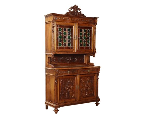 Credenza doppio Corpo in Stile Neobarocco Italia, Fine XIX Secolo