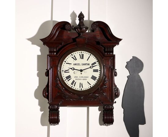 Grande Orologio Industrial in Mogano Argentina Fine XIX Secolo