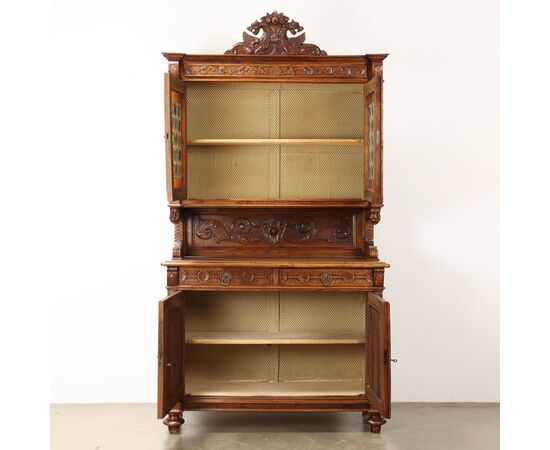 Credenza doppio Corpo in Stile Neobarocco Italia, Fine XIX Secolo