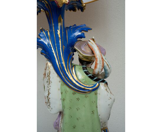 Pair of antique polychrome porcelain lamps in the style of Jacob Petit. France 19th century.