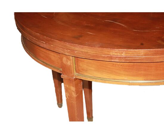 Tavolo Consolle a Mezzaluna Francese Stile Luigi XVI in Legno di Mogano