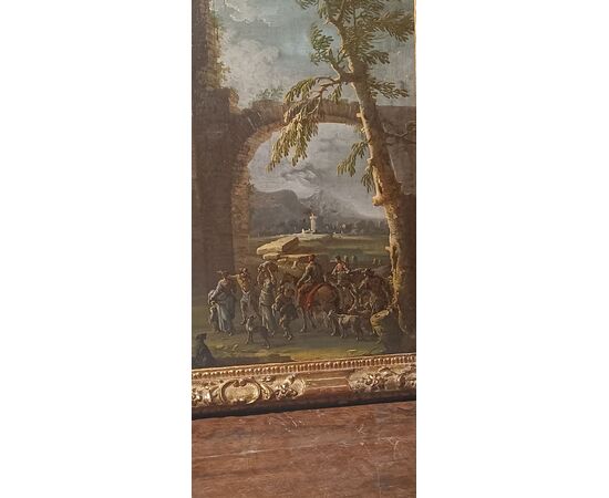 Paesaggio con figure e rovine - Gennaro Greco (Napoli 1665-1714) - Fine '600 - olio su tela