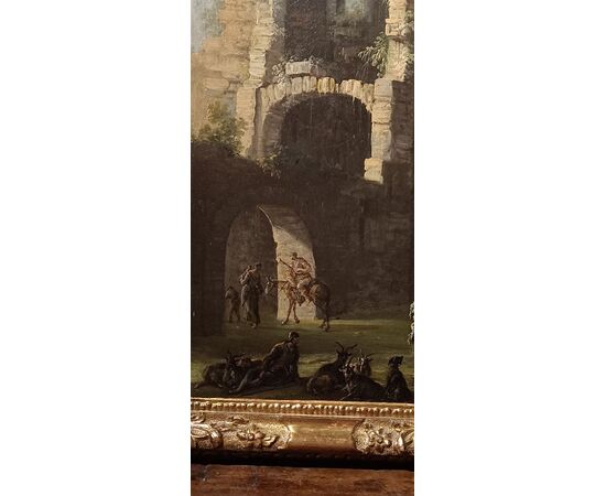 Paesaggio con figure e rovine - Gennaro Greco (Napoli 1665-1714) - Fine '600 - olio su tela