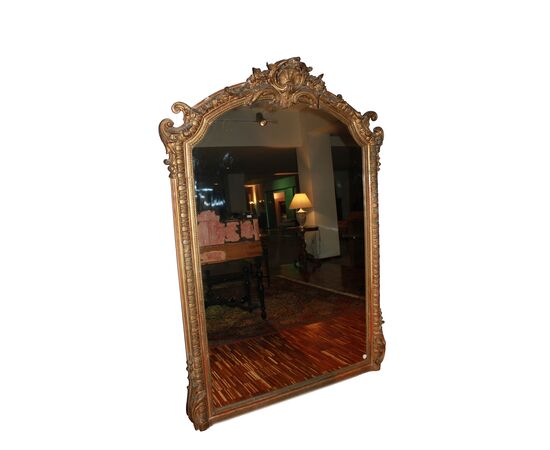 Grande specchiera Francese dorata foglia oro del 1800 Stile Luigi XV