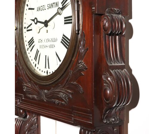 Grande Orologio Industrial in Mogano Argentina Fine XIX Secolo