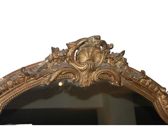 Grande specchiera Francese dorata foglia oro del 1800 Stile Luigi XV