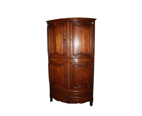 Grande Angoliera Stile Provenzale in Legno di Noce con 4 Ante e 2 Cassetti