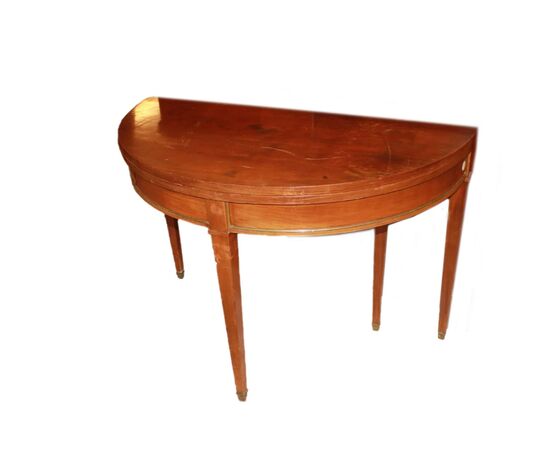 Tavolo Consolle a Mezzaluna Francese Stile Luigi XVI in Legno di Mogano