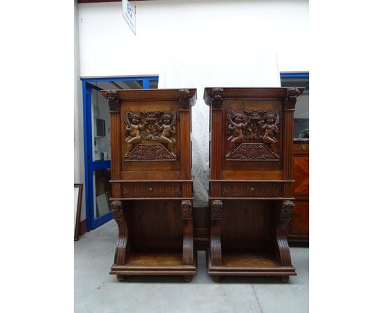 Coppia di credenze in rovere scolpite XIX sec. Francia