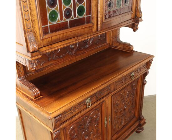 Credenza doppio Corpo in Stile Neobarocco Italia, Fine XIX Secolo