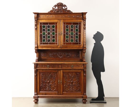 Credenza doppio Corpo in Stile Neobarocco Italia, Fine XIX Secolo
