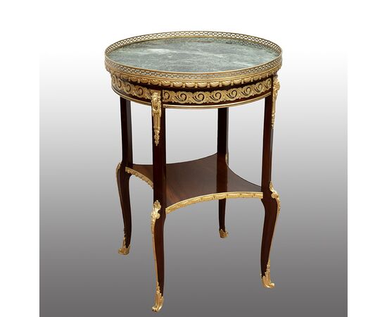 Antique Napoleon III mahogany side table with gilded bronze inlays. France, 19th century.