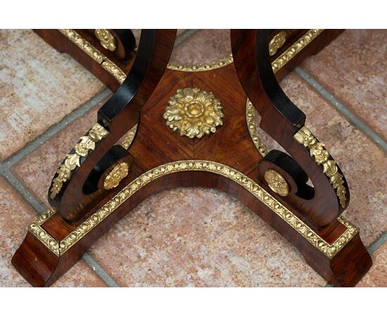 Antique Napoleon III table in precious exotic woods with a Sevres porcelain top. France, 19th century.