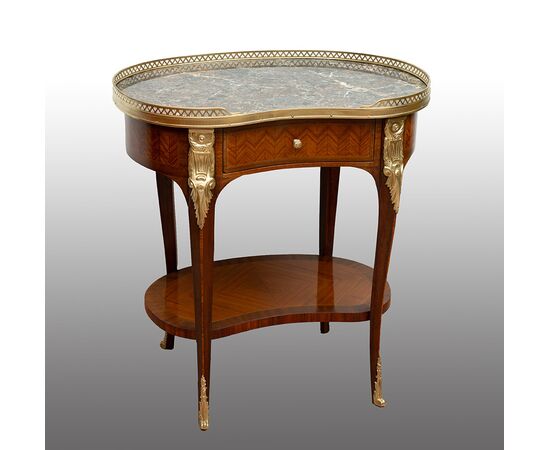 Antique Napoleon III bean-shaped table in precious exotic woods. France, 19th century.