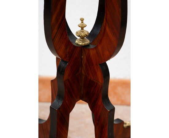 Antique Napoleon III table in precious exotic woods with a Sevres porcelain top. France, 19th century.