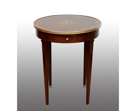Antique Napoleon III mahogany side table with gilded bronze inserts. France, 19th century.