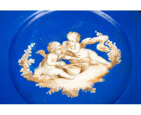 Antique Napoleon III table in precious exotic woods with a Sevres porcelain top. France, 19th century.