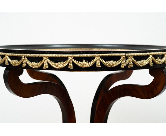 Antique Napoleon III table in precious exotic woods with a Sevres porcelain top. France, 19th century.