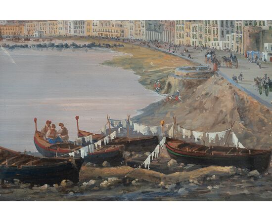 Antique gouache/watercolor depicting a view of Naples. 19th century period.