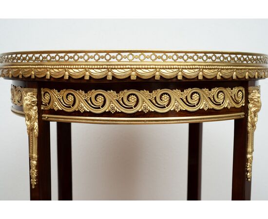 Antique Napoleon III mahogany side table with gilded bronze inlays. France, 19th century.