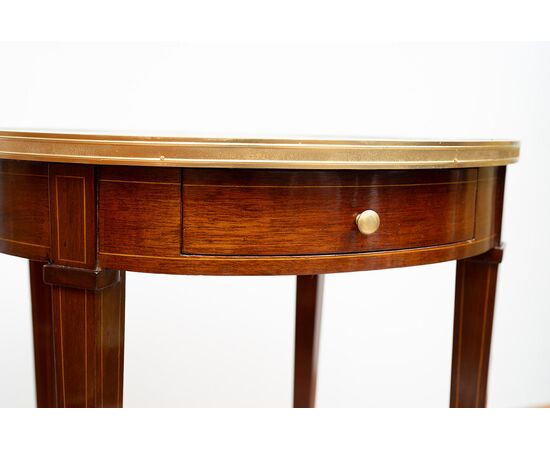 Antique Napoleon III mahogany side table with gilded bronze inserts. France, 19th century.