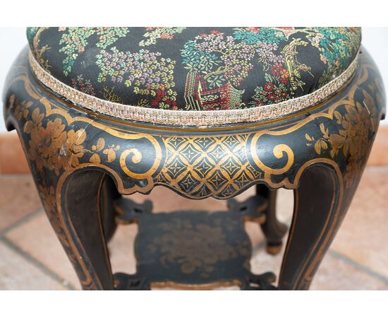 Pair of antique Napoleon III stools in ebonized wood. France 19th century.
