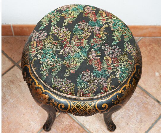 Pair of antique Napoleon III stools in ebonized wood. France 19th century.