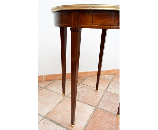 Antique Napoleon III mahogany side table with gilded bronze inserts. France, 19th century.