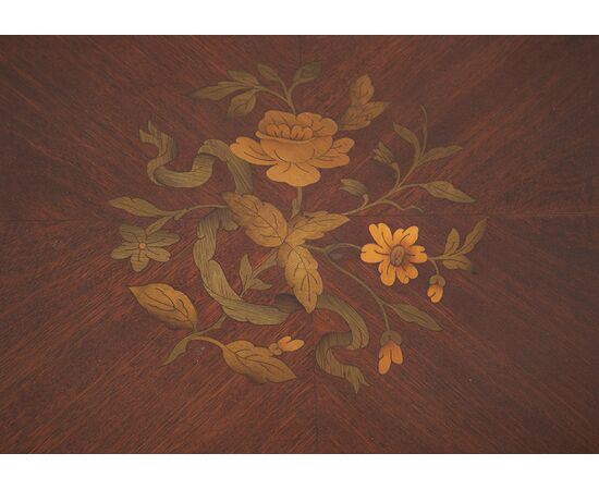 Antique Napoleon III mahogany side table with gilded bronze inserts. France, 19th century.