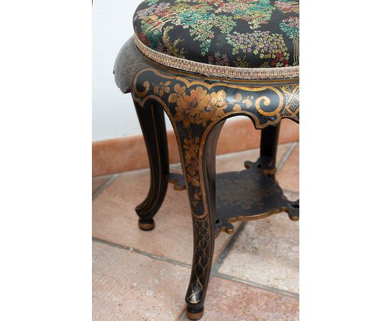 Pair of antique Napoleon III stools in ebonized wood. France 19th century.