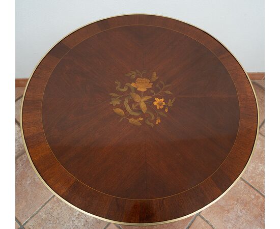 Antique Napoleon III mahogany side table with gilded bronze inserts. France, 19th century.