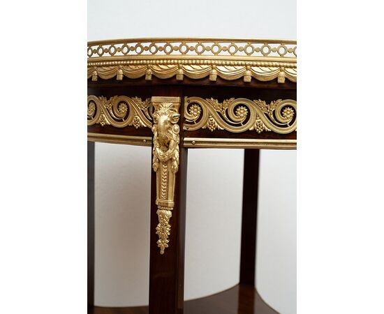 Antique Napoleon III mahogany side table with gilded bronze inlays. France, 19th century.