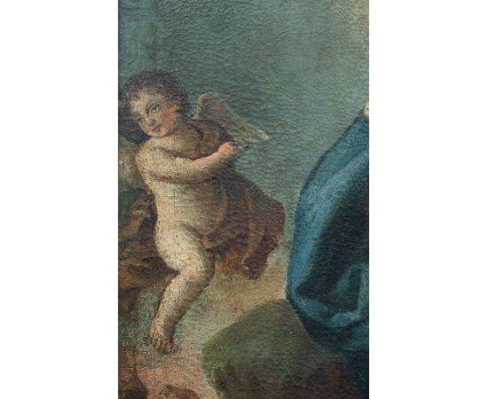 Antique oil painting on canvas depicting "The Divine Shepherdess". Naples, 17th century.