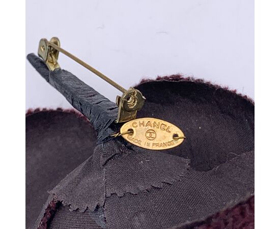 CHANEL Spilla Vintage in Tela Col. Marrone Camelia