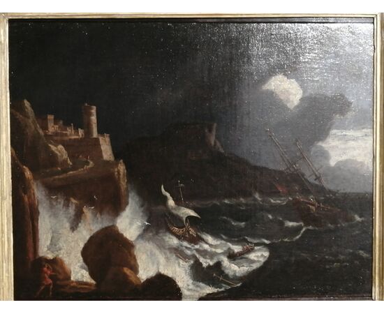 Filippo Teodoro di Liagno, known as Filippo d'Angeli or Filippo Napoletano (Rome, 1589 – Rome, 1629) - Marine Storm - oil on canvas
