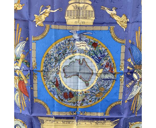 HERMES Foulard Vintage in Seta Col. Blu Carre 90