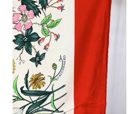 GUCCI Foulard Vintage in Seta Col. Rosso Flora