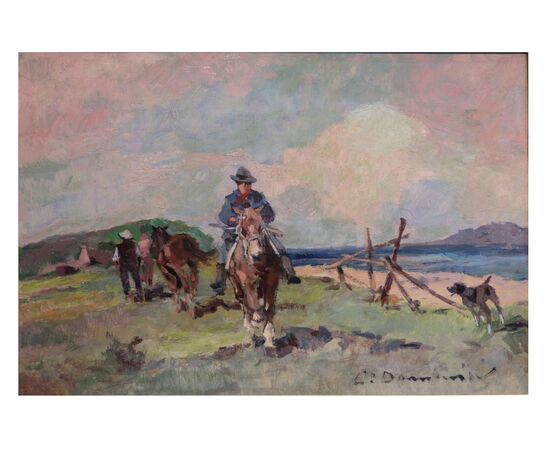 Carlo Domenici - (Livorno 1897 - Portoferraio 1981) Butteri sul mare