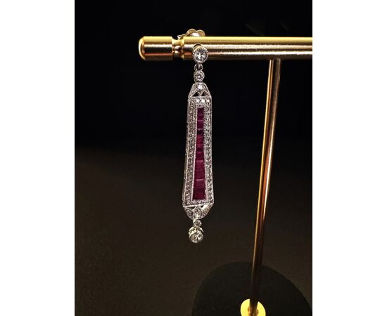 Orecchini  in  Platino  con  Rubini  e  Diamanti   