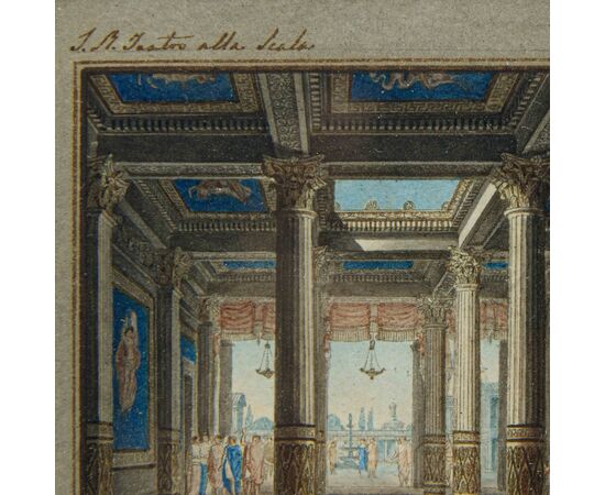Alessandro Sanquirico (Milano, 1777- 1849), Quattro scene teatrali e una veduta di Milano
