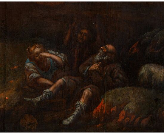XVIII secolo, scuola fiamminga, L’apparizione dell’angelo ai pastori