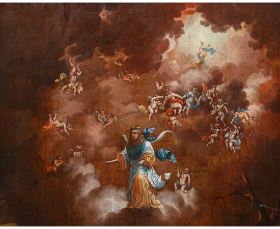 XVIII secolo, scuola fiamminga, L’apparizione dell’angelo ai pastori