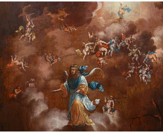 XVIII secolo, scuola fiamminga, L’apparizione dell’angelo ai pastori