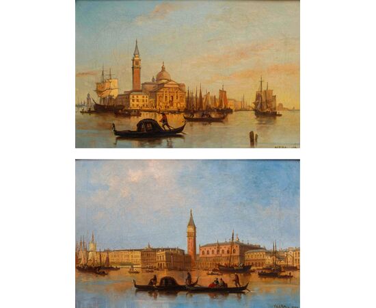 Joseph Carl Berthold Püttner (Planà, 1821 – Vöslau, 1881), Gondole al tramonto davanti a Piazza S. Marco e Santa Maria della Salute