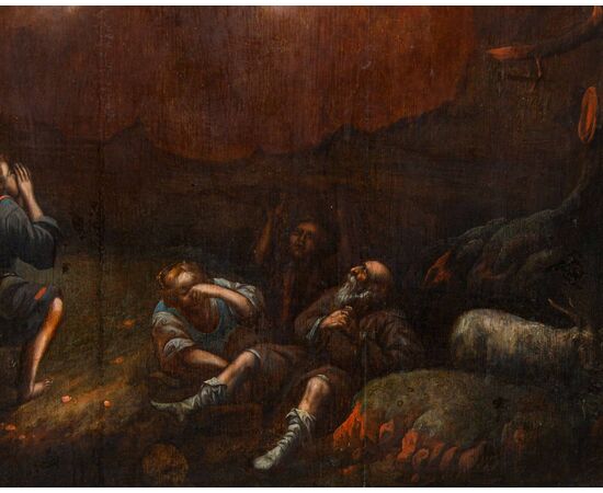XVIII secolo, scuola fiamminga, L’apparizione dell’angelo ai pastori