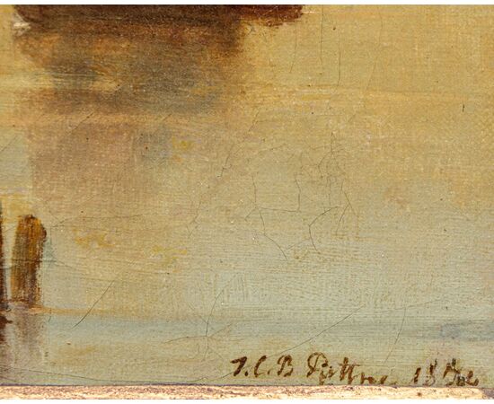 Joseph Carl Berthold Püttner (Planà, 1821 – Vöslau, 1881), Gondole al tramonto davanti a Piazza S. Marco e Santa Maria della Salute