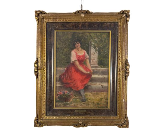 Anonimo del XIX secolo  "Ritratto di donna sotto il pergolato"