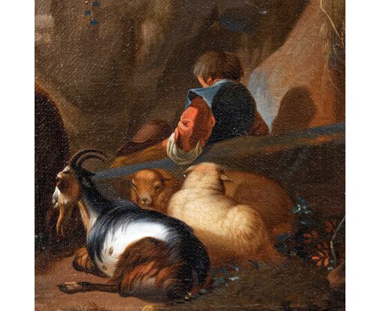Cerchia di Nicolaes Berchem (1620, Haarlem - 1683, Amsterdam), Scena con armenti