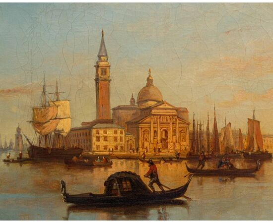 Joseph Carl Berthold Püttner (Planà, 1821 – Vöslau, 1881), Gondole al tramonto davanti a Piazza S. Marco e Santa Maria della Salute